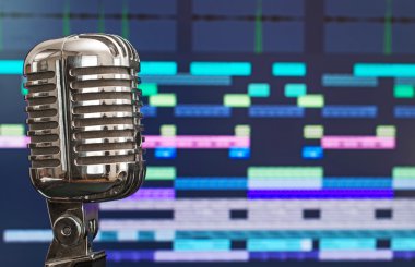 Retro microphone over recording software background. clipart