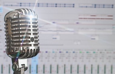 Retro microphone over recording software background. clipart