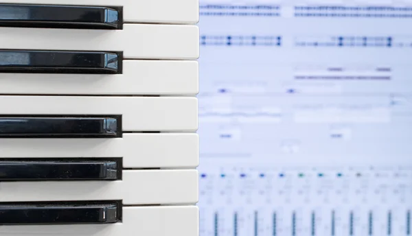 Piano keys over recording software background. — Stock Photo, Image