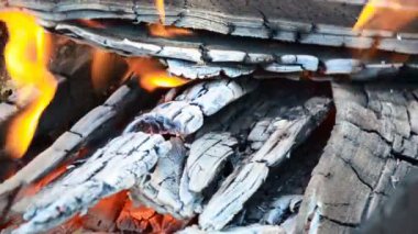 Şöminede yakılan odun ve kömür.