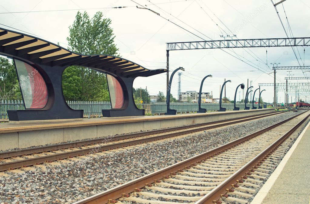 Empty european platform at the rail station.
