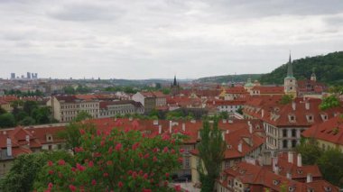 Prag 'ın kırmızı çatıları olan yaz şehirleri.
