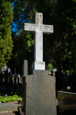 Orman mezarlığında bir haç taşı..