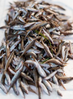 Bir sürü taze balık piyasada.