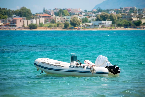 Inflatable motor boat on sea. Space for your text. — Stock Photo, Image