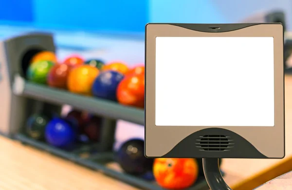 Blank score monitor in bowling club. Place for your text. — Stock Photo, Image
