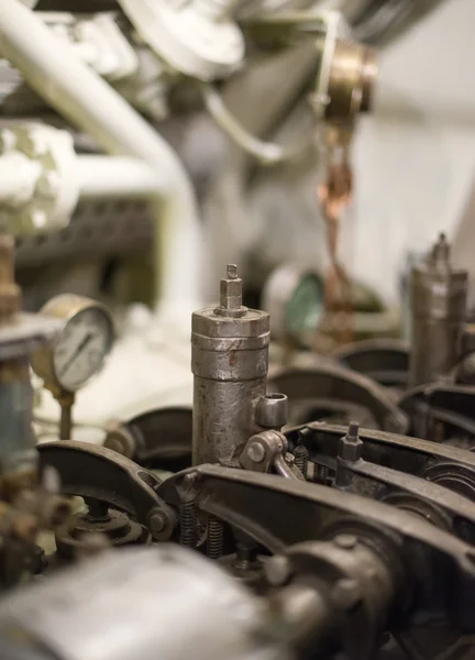 Old diesel engine inside of submarine. — Stock Photo, Image