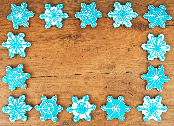 Snowflake shaped cookies. Place for your text. — Stock Photo, Image