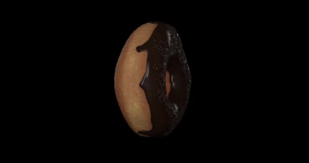 Chocolate Donut dreht sich um 360 Grad auf schwarzem Hintergrund. 3D-Schleife isolierte Animation — Stockvideo