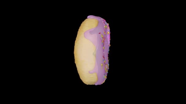 各种甜甜圈在黑色背景上旋转360度左右。3D循环隔离动画 — 图库视频影像