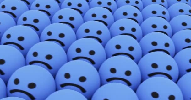 Χαμογελαστό emoticon σε μια τεράστια σειρά από λυπητερές emojis. να είναι διαφορετική. — Αρχείο Βίντεο