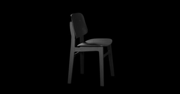 Kreisförmige Animation eines Holzstuhls auf schwarzem Hintergrund. Drehteller-Looping 3D-Renderer — Stockvideo