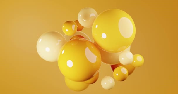 Composition abstraite avec amas de sphères 3D. Bulles jaunes brillantes réalistes. Fond futuriste de boules — Video