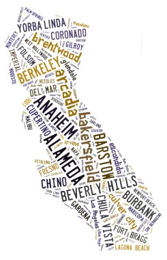 Word Cloud showing cities in California clipart