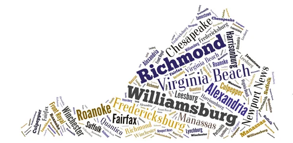 Word Cloud showing cities in Virginia — Stock Photo, Image