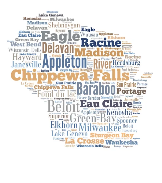Word Cloud muestra ciudades en Wisconsin — Foto de Stock