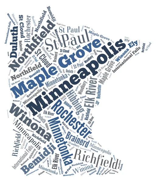 Word Cloud muestra ciudades en Minnesota — Foto de Stock