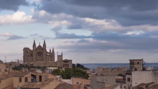 Palma Mallorca的全景时间 360幅旧城的风景 巴利阿里群岛Majorca的Dusk 西班牙 地中海 — 图库视频影像