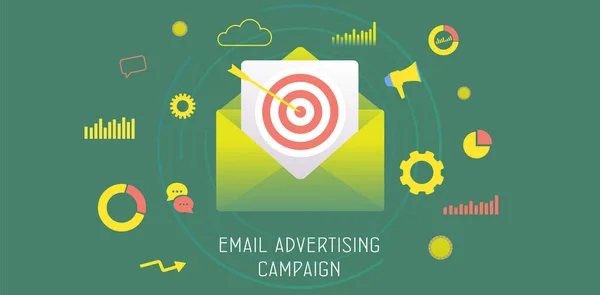 Conceito de Campanha de Publicidade por Email. Anúncio de entrada e saída. Estratégia de Negócios de Marketing Digital. Alcançar o público-alvo com carta de e-mail. Modelo de banner vetorial de cabeçalho de e-marketing de gotejamento —  Vetores de Stock