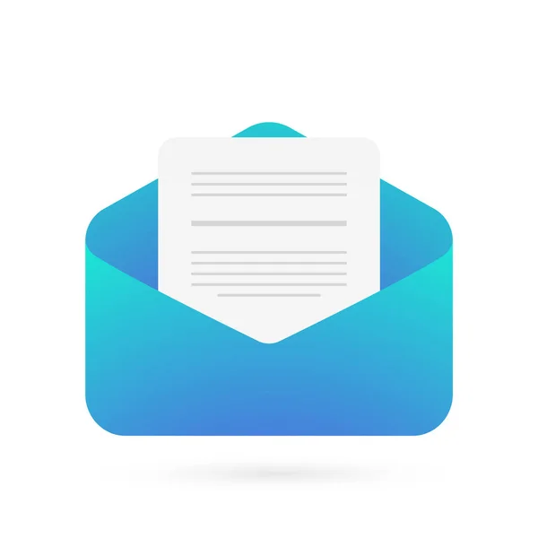 Ícone vetor plano de e-mail. Pictograma de notificação de correio moderno - envelope de e-mail aberto com mensagem de texto. Símbolo de email isolado no fundo branco. Ilustração para UI, gráfico, web, design, logotipo, app — Vetor de Stock