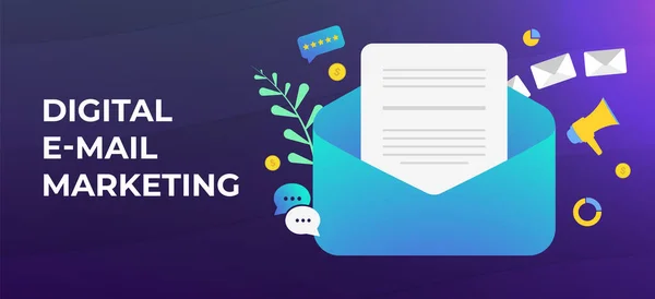 Digital Email Marketing e conceito de geração de leads. Criar e-mails personalizados com alavancar seguidores de mídia social, identificar o público-alvo. Publicidade por gotejamento e-mail campanha boletim informativo. — Vetor de Stock