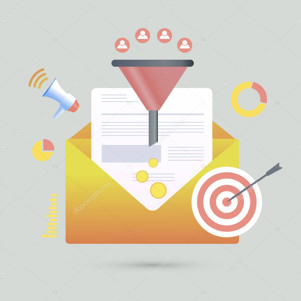 Lead Generation Email Newsletter concept. Digital Business E-mail Marketing strategy. Work with client after registration or offers to customers who subscribed to the newsletter