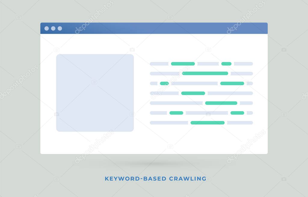 Keyword-based Crawling Search Engine Optimization SEO flat vector illustration. Query-based focused web crawler marketing concept