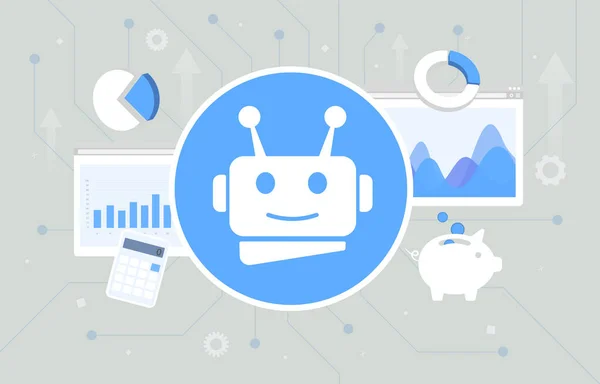 Automatización robótica de procesos RPA en la industria bancaria - Reduzca los costos de los bancos operativos. Mejorar el servicio al cliente, cumplimiento de negocios, cuentas por pagar, procesamiento de tarjetas de crédito, detección de fraude, KYC — Archivo Imágenes Vectoriales