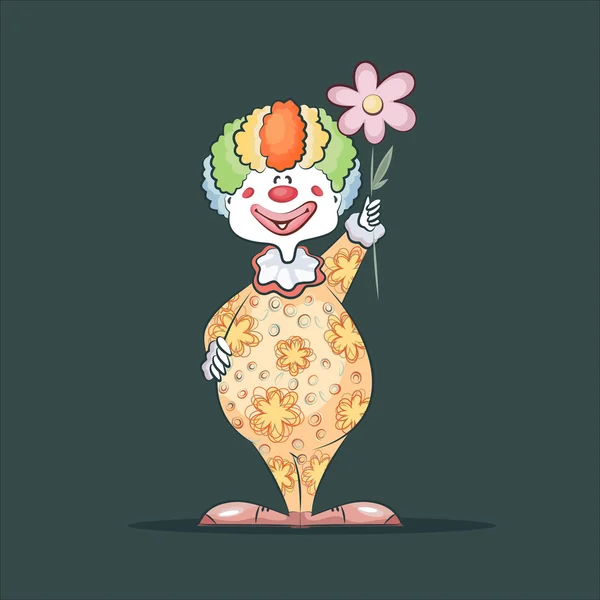 Leuke clown met bloem. — Stockvector