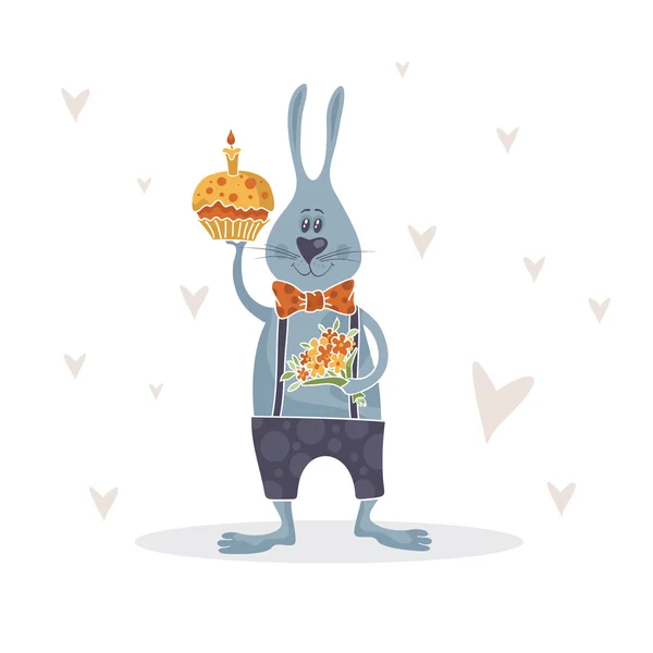 Buket ile komik tavşan — Stok Vektör