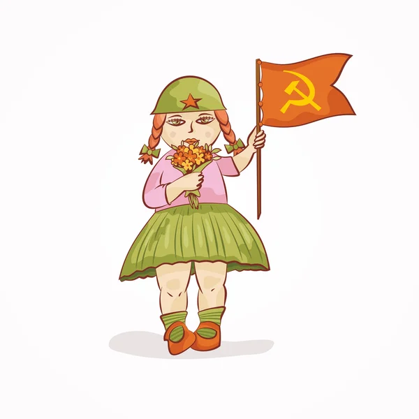 Jolie fille russe avec un drapeau — Image vectorielle