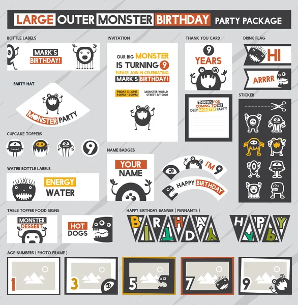 Grande fête d'anniversaire monstre extérieur — Image vectorielle