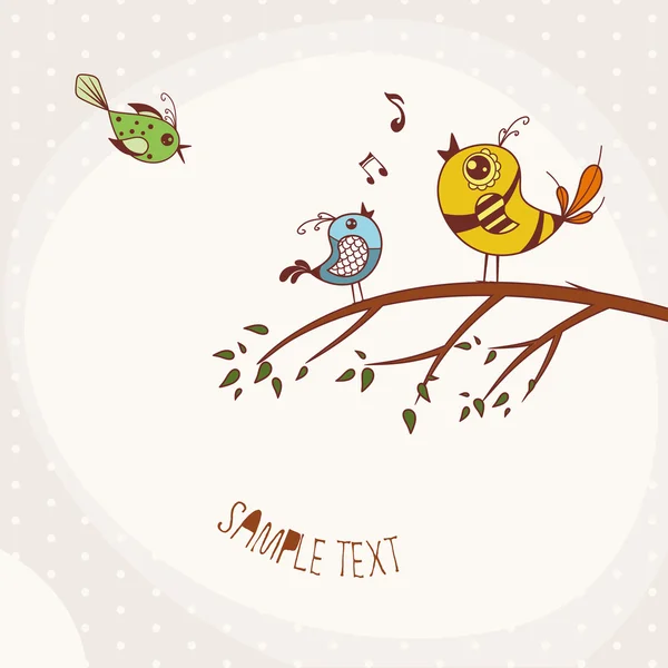 Pájaros cantando encaramados en la rama — Vector de stock