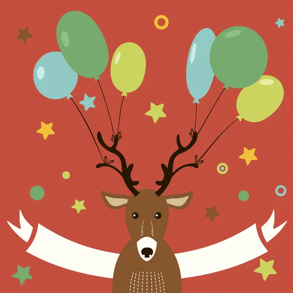 Christmas Deer with balloons — Stock Vector