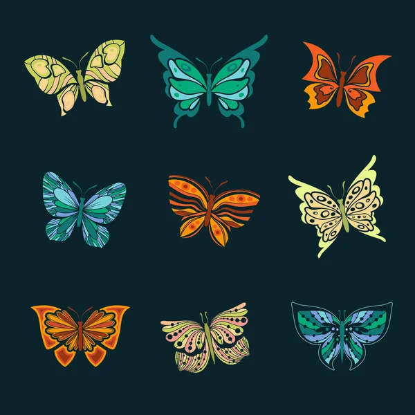 Conjunto de mariposas de colores — Vector de stock