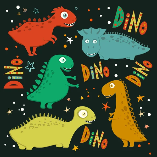 Conjunto de divertidos dinosaurios de dibujos animados . — Vector de stock