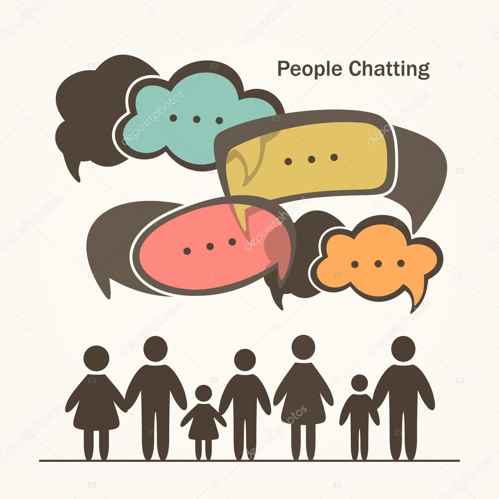 People with colorful dialog speech bubbles.