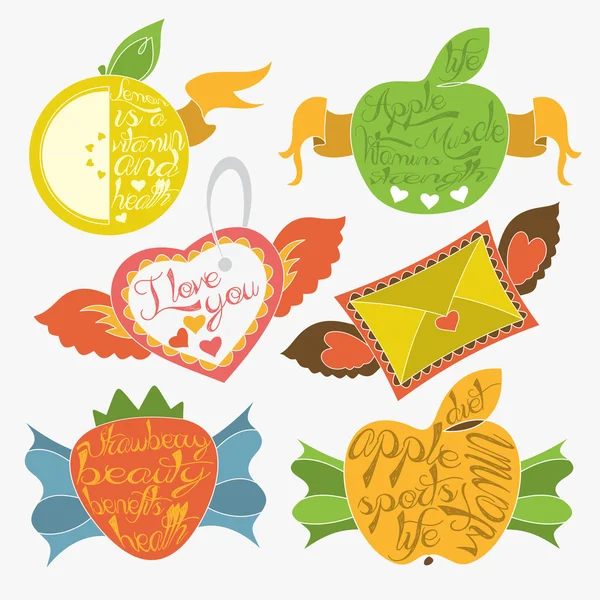 Notas en varias frutas — Vector de stock