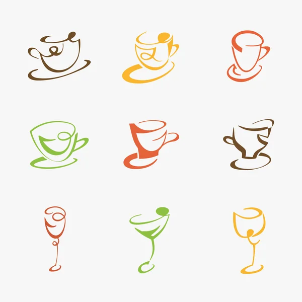 Set of coffee, tea and alcoholic drinks — Stock Vector