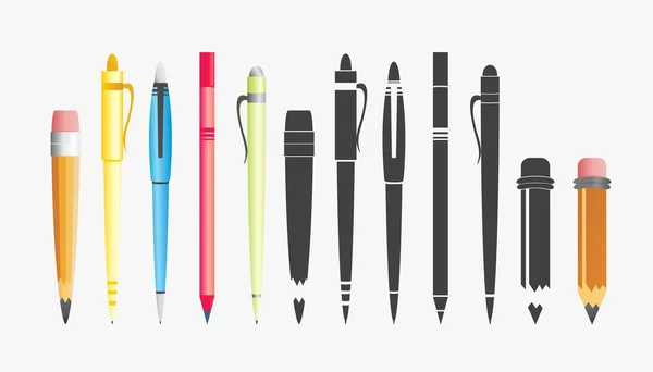 Bleistifte und Stifte auf Weiß — Stockvektor