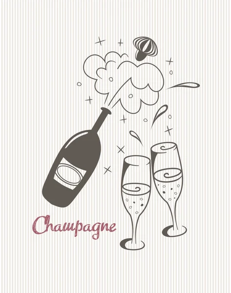 Şampanya açılış ve gözlük — Stok Vektör