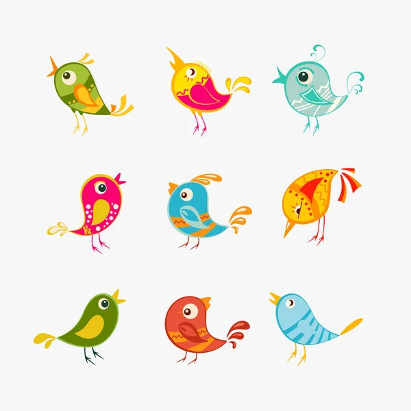 Lindas aves de dibujos animados — Vector de stock