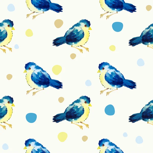 Seamless pattern watercolor blue birds — Stock Vector