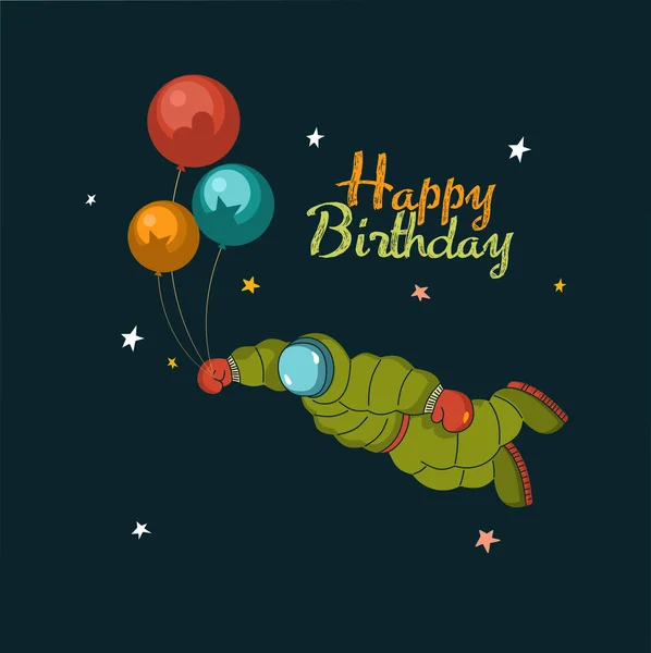 Astronauta con globos. Cumpleaños de postal — Vector de stock