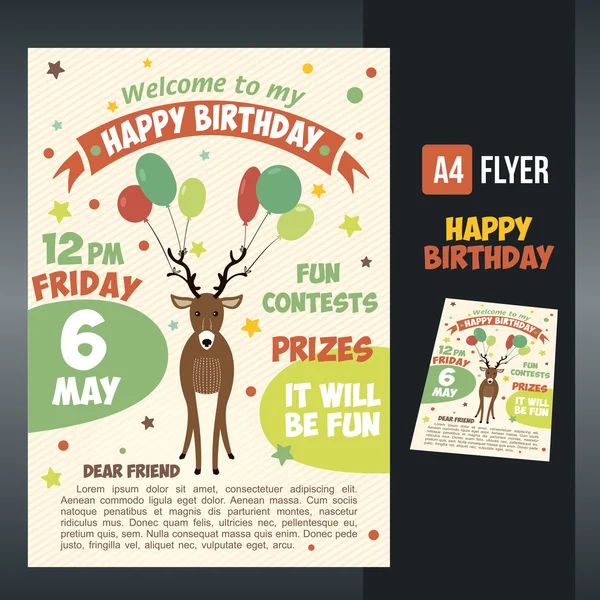 Postcard birthday with cute deer — Stock Vector