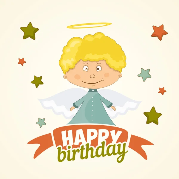 Birthday card with cute angel — Stock Vector