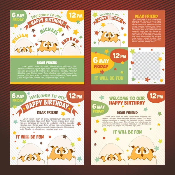 Invitations d'anniversaire avec des poussins mignons — Image vectorielle