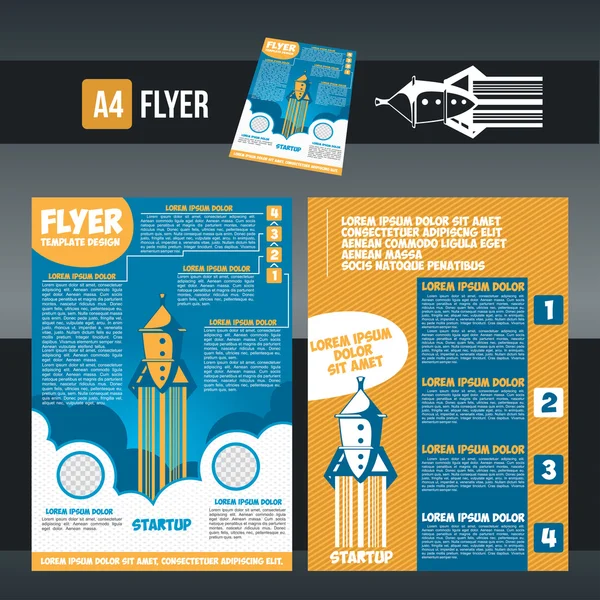 Flying rocket brochure flyer design — Stock Vector