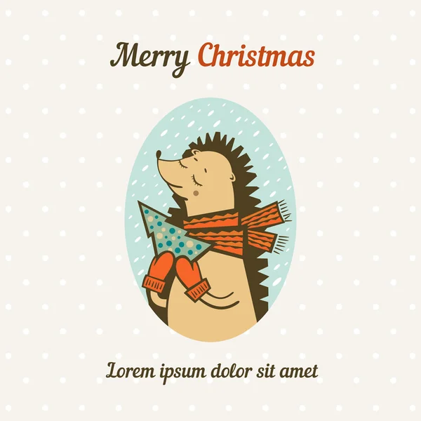 Schattig Egel met kerstboom — Stockvector