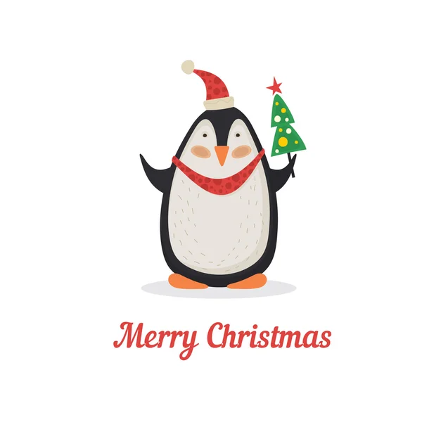 Cute Penguin with Christmas tree — Stock Vector